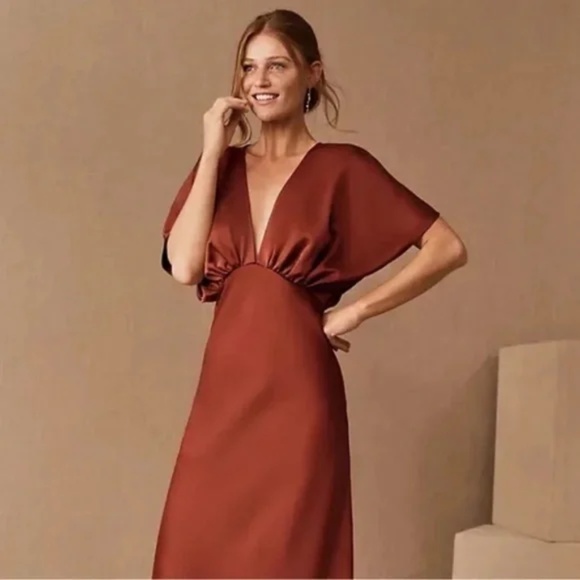 BHLDN NWT Leila Satin Charmeuse Maxi Dress Dark Rust 0 - Picture 1 of 11